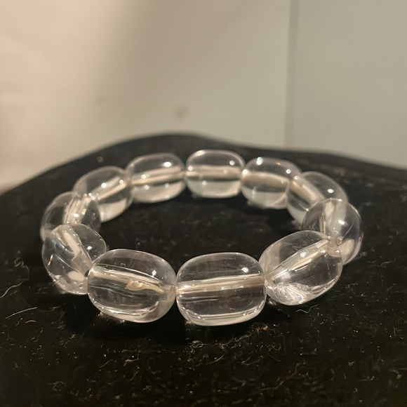 Retro vintage 8” eleven oblong clear beads stackable stretch bangle bracelet - Picture 5 of 11